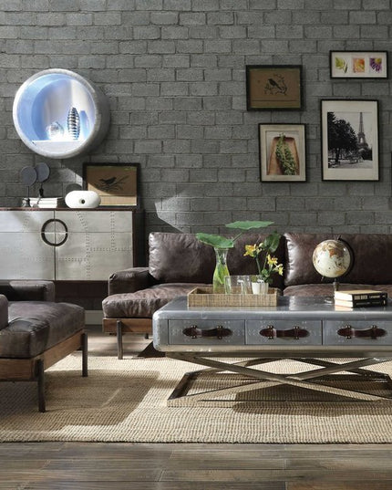 41" Chocolate and Gray Faux Leather Chair and a Half