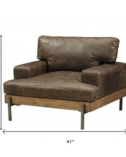 41" Chocolate and Gray Faux Leather Chair and a Half