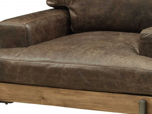 41" Chocolate and Gray Faux Leather Chair and a Half