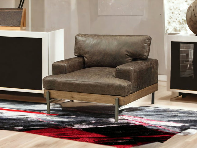 41" Chocolate and Gray Faux Leather Chair and a Half