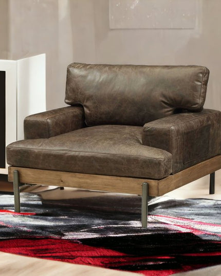 41" Chocolate and Gray Faux Leather Chair and a Half