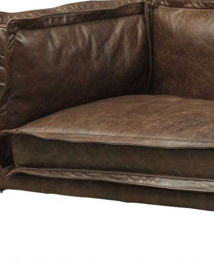 94" Chocolate Top Grain Leather Sofa With Dark Brown Legs