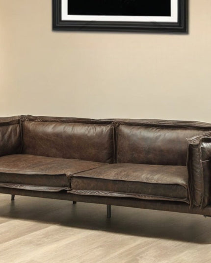 94" Chocolate Top Grain Leather Sofa With Dark Brown Legs