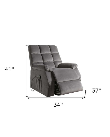 34" Gray Velvet Power Heated Massage Recliner