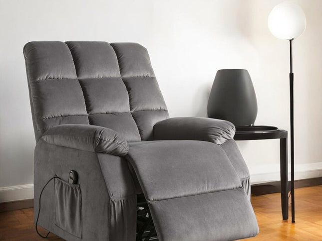 34" Gray Velvet Power Heated Massage Recliner