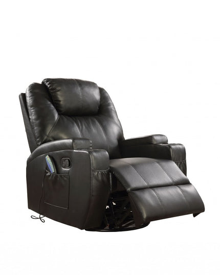 34" Black Leather Match Power Heated Massage Recliner