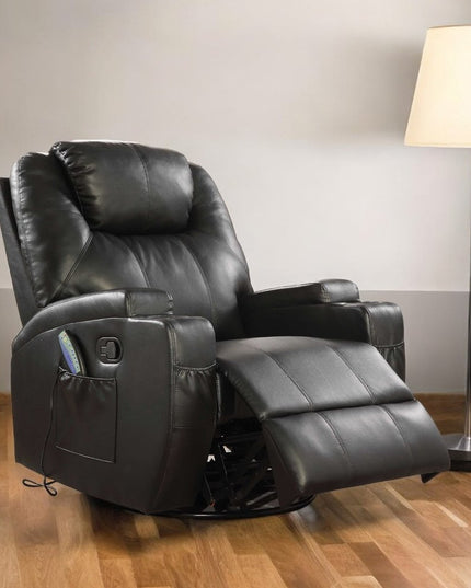 34" Black Leather Match Power Heated Massage Recliner