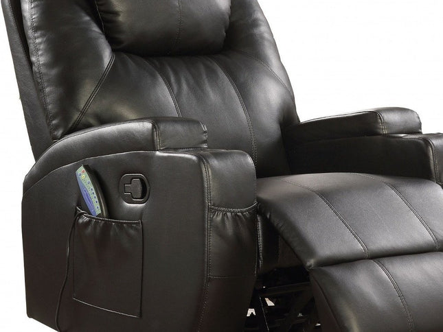 34" Black Leather Match Power Heated Massage Recliner