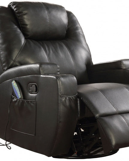34" Black Leather Match Power Heated Massage Recliner