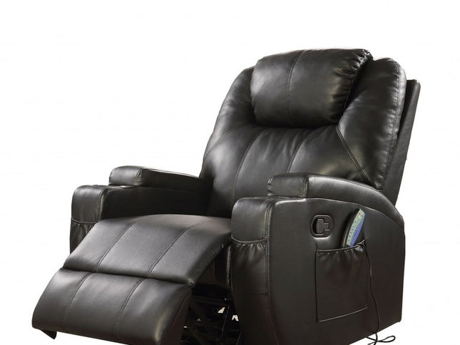 34" Black Leather Match Power Heated Massage Recliner
