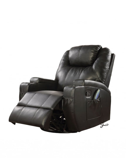 34" Black Leather Match Power Heated Massage Recliner