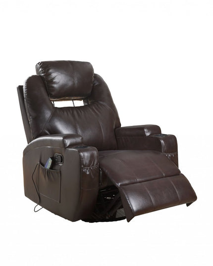 34" Black Leather Match Power Heated Massage Recliner
