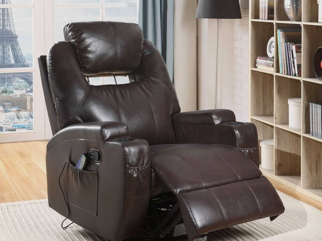 34" Brown Faux Leather Heated Massage Home Theater Recliner