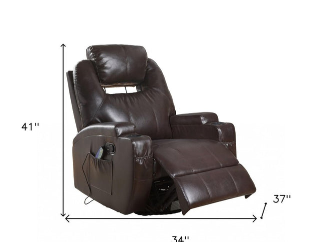 34" Brown Faux Leather Heated Massage Home Theater Recliner