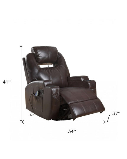 34" Black Leather Match Power Heated Massage Recliner