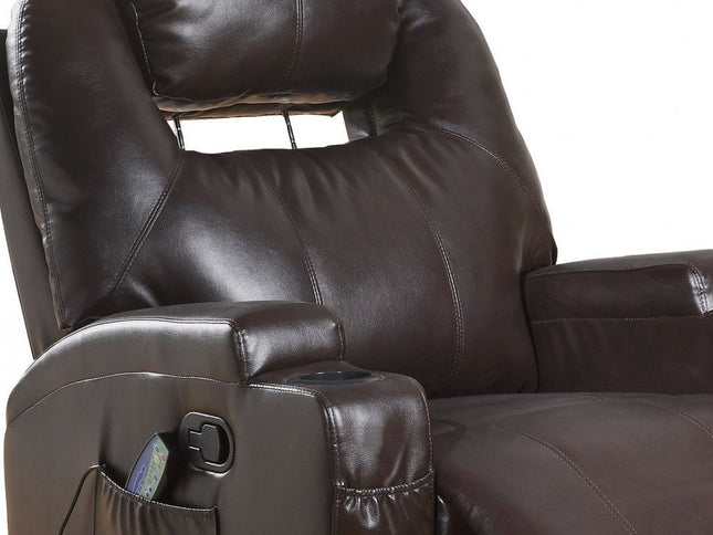 34" Black Leather Match Power Heated Massage Recliner