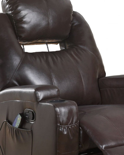 34" Black Leather Match Power Heated Massage Recliner