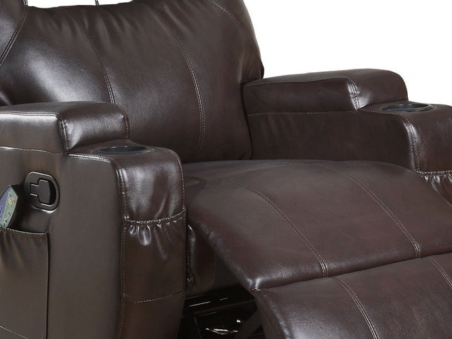 34" Black Leather Match Power Heated Massage Recliner