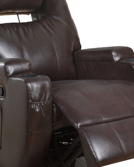 34" Black Leather Match Power Heated Massage Recliner
