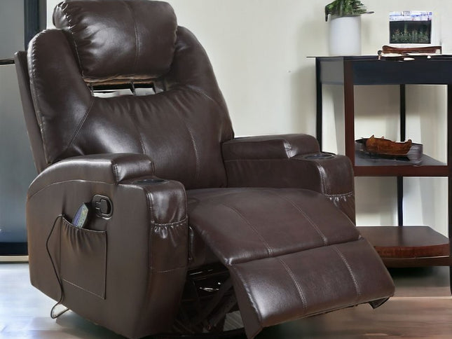 34" Brown Faux Leather Heated Massage Home Theater Recliner