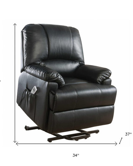 34" Black Faux Leather Power Massage Lift Assist Recliner