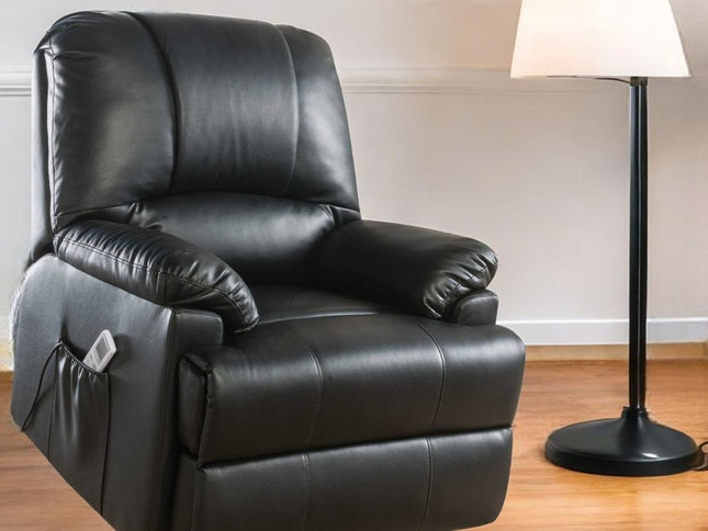 34" Black Faux Leather Power Massage Lift Assist Recliner