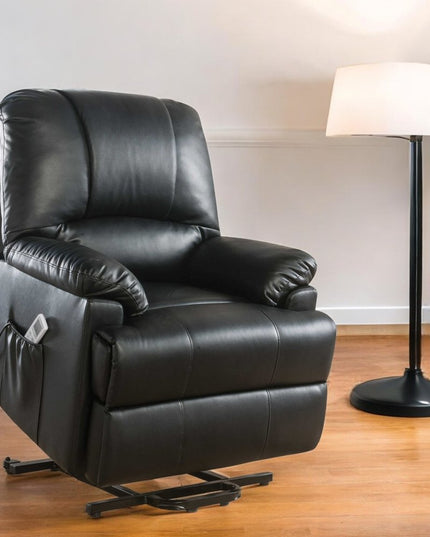 34" Black Faux Leather Power Massage Lift Assist Recliner