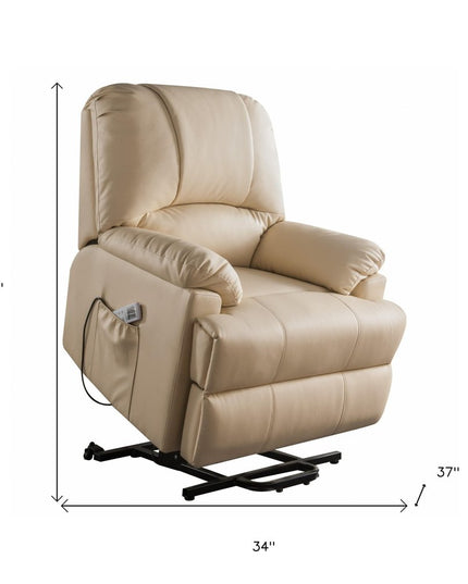 34" Black Faux Leather Power Massage Lift Assist Recliner