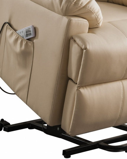 34" Black Faux Leather Power Massage Lift Assist Recliner