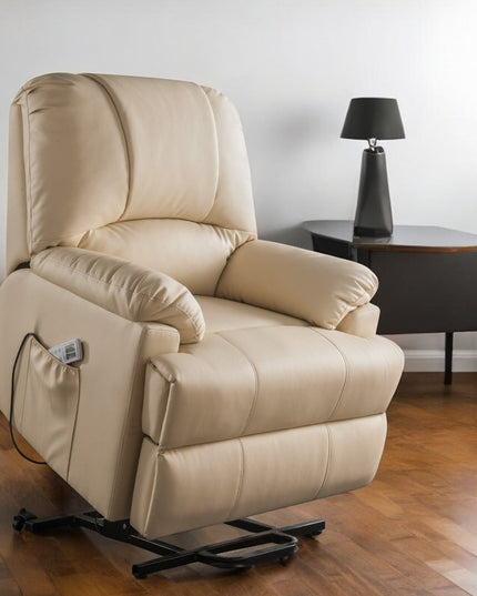 34" Black Faux Leather Power Massage Lift Assist Recliner