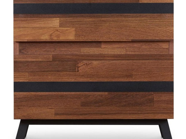 23" Black And Brown Wood And Iron End Table With Two Drawers