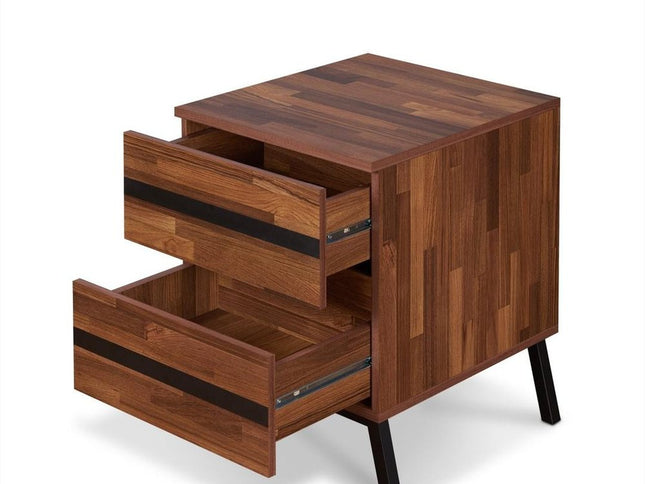 23" Black And Brown Wood And Iron End Table With Two Drawers