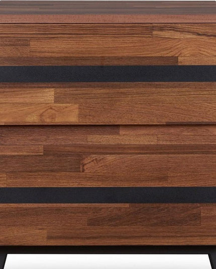 23" Black And Brown Wood And Iron End Table With Two Drawers