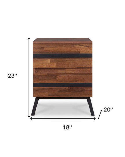 23" Black And Brown Wood And Iron End Table With Two Drawers