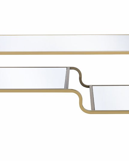 52" Clear and Gold Mirrored Glass And Iron Coffee Table With Shelf