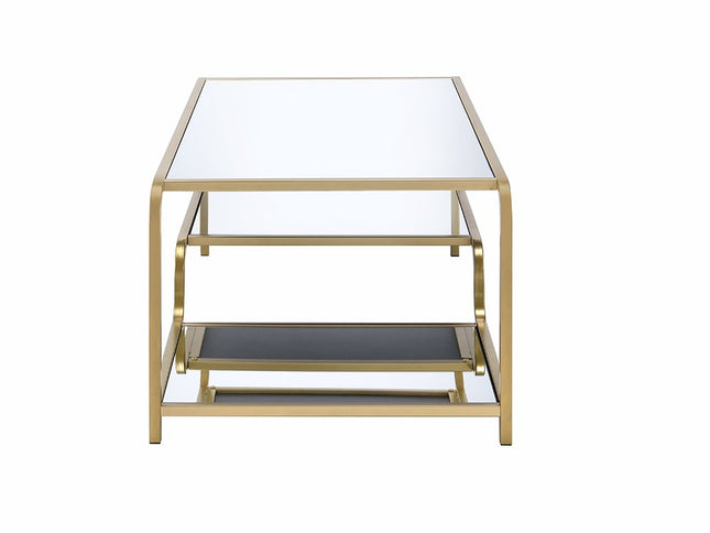 52" Clear and Gold Mirrored Glass And Iron Coffee Table With Shelf