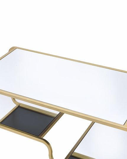 52" Clear and Gold Mirrored Glass And Iron Coffee Table With Shelf