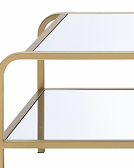 52" Clear and Gold Mirrored Glass And Iron Coffee Table With Shelf