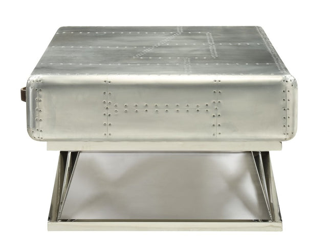 51" Silver Aluminum Trestle Coffee Table With Three Drawers
