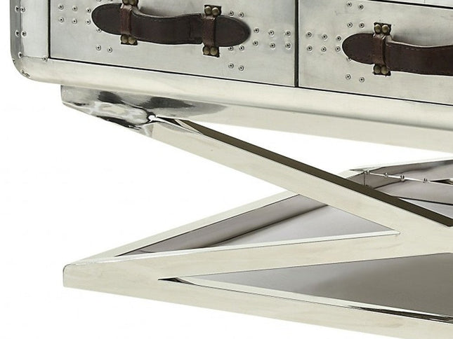 51" Silver Aluminum Trestle Coffee Table With Three Drawers