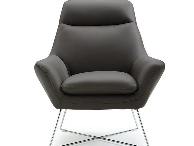 33" Gray and Silver Italian Leather Tufted Arm Chair