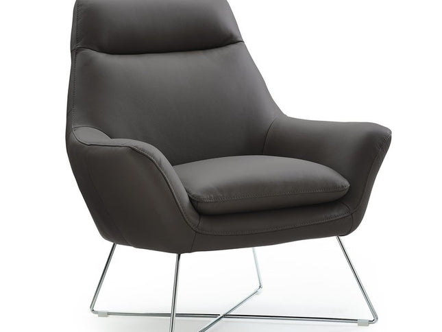 33" Gray and Silver Italian Leather Tufted Arm Chair