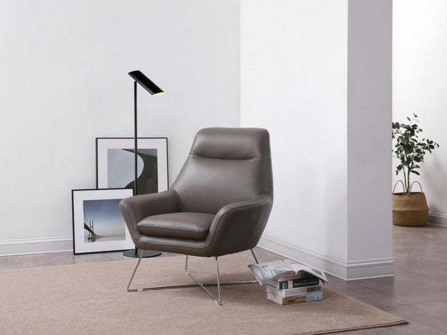 33" Gray and Silver Italian Leather Tufted Arm Chair