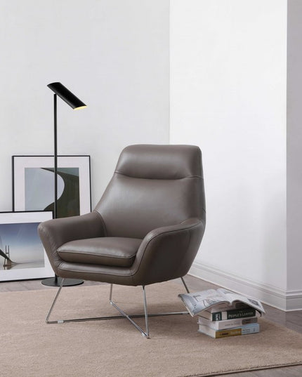 33" Gray and Silver Italian Leather Tufted Arm Chair