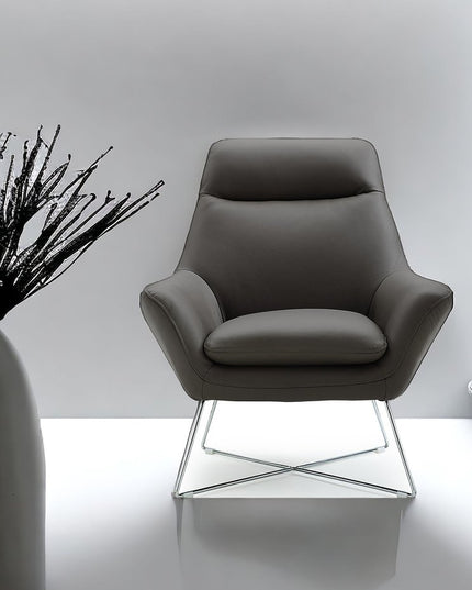 33" Gray and Silver Italian Leather Tufted Arm Chair