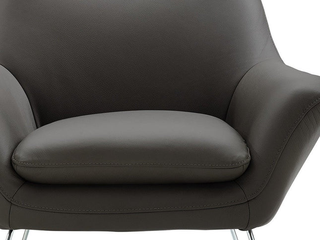 33" Gray and Silver Italian Leather Tufted Arm Chair