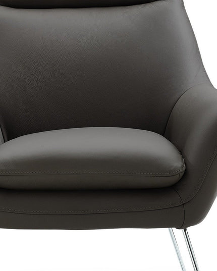 33" Gray and Silver Italian Leather Tufted Arm Chair