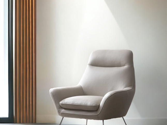 33" Light Gray and Silver Italian Leather Tufted Arm Chair