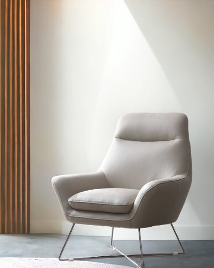 33" Light Gray and Silver Italian Leather Tufted Arm Chair