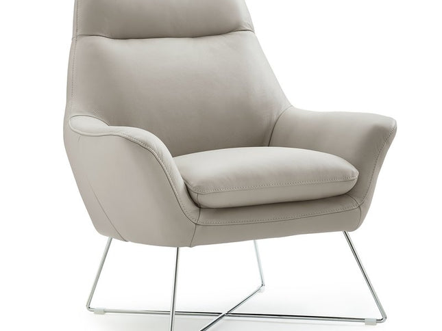 33" Light Gray and Silver Italian Leather Tufted Arm Chair